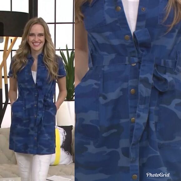 Indigo Thread Blue Camoflauge Camo Shirtdress - Picture 1 of 10